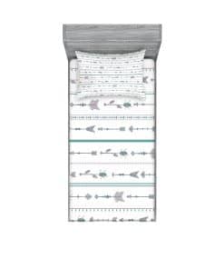 Juego de Sábana Ajustable y Funda de -Blanco Verde Lila