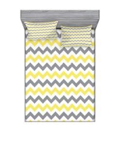 Juego de sábana ajustable y funda de -Blanco Amarillo