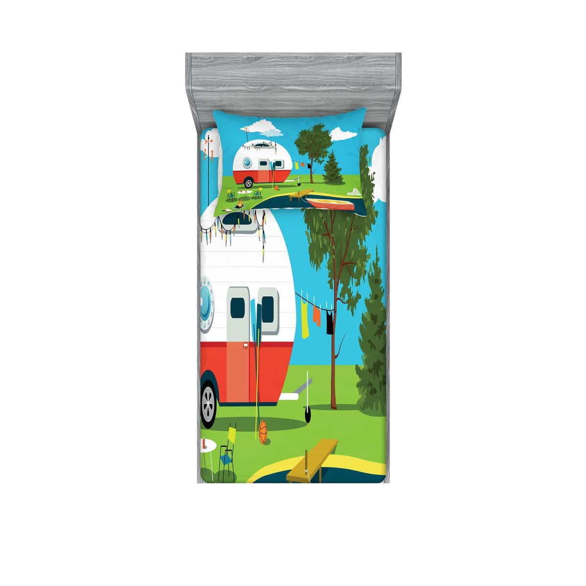 Juego de sábana ajustada y funda de -Verde Azul