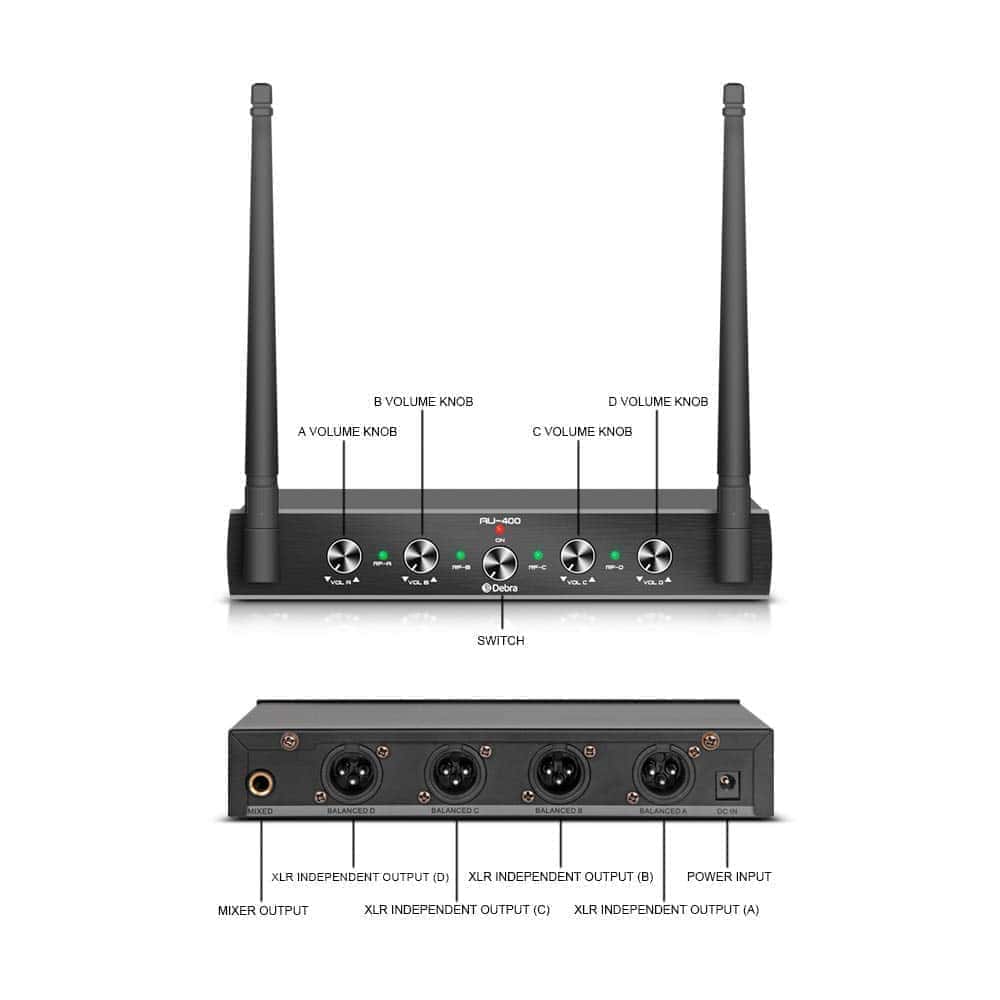 Sistema de Micrófono Inalámbrico Debra Audio Pro UHF de 4 - Imagen 4