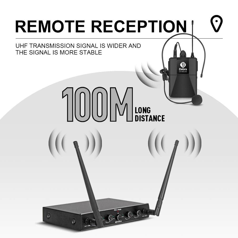 Sistema de Micrófono Inalámbrico Debra Audio Pro UHF de 4 - Imagen 3