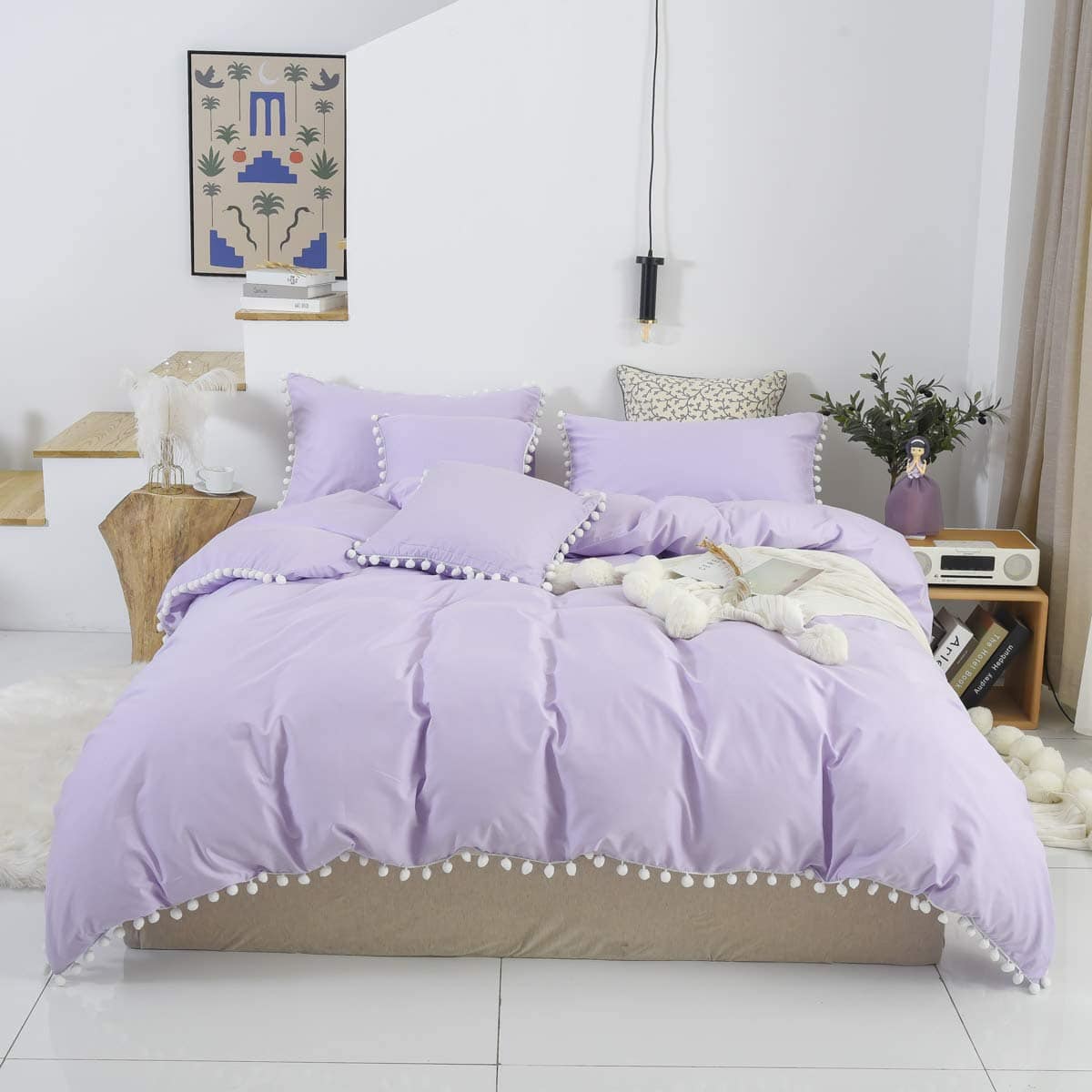 Juego de Ropa de Cama Vintage con Pompones de Softta