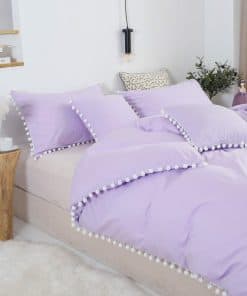 Set de ropa de cama de pompones vintage morado tamaño King