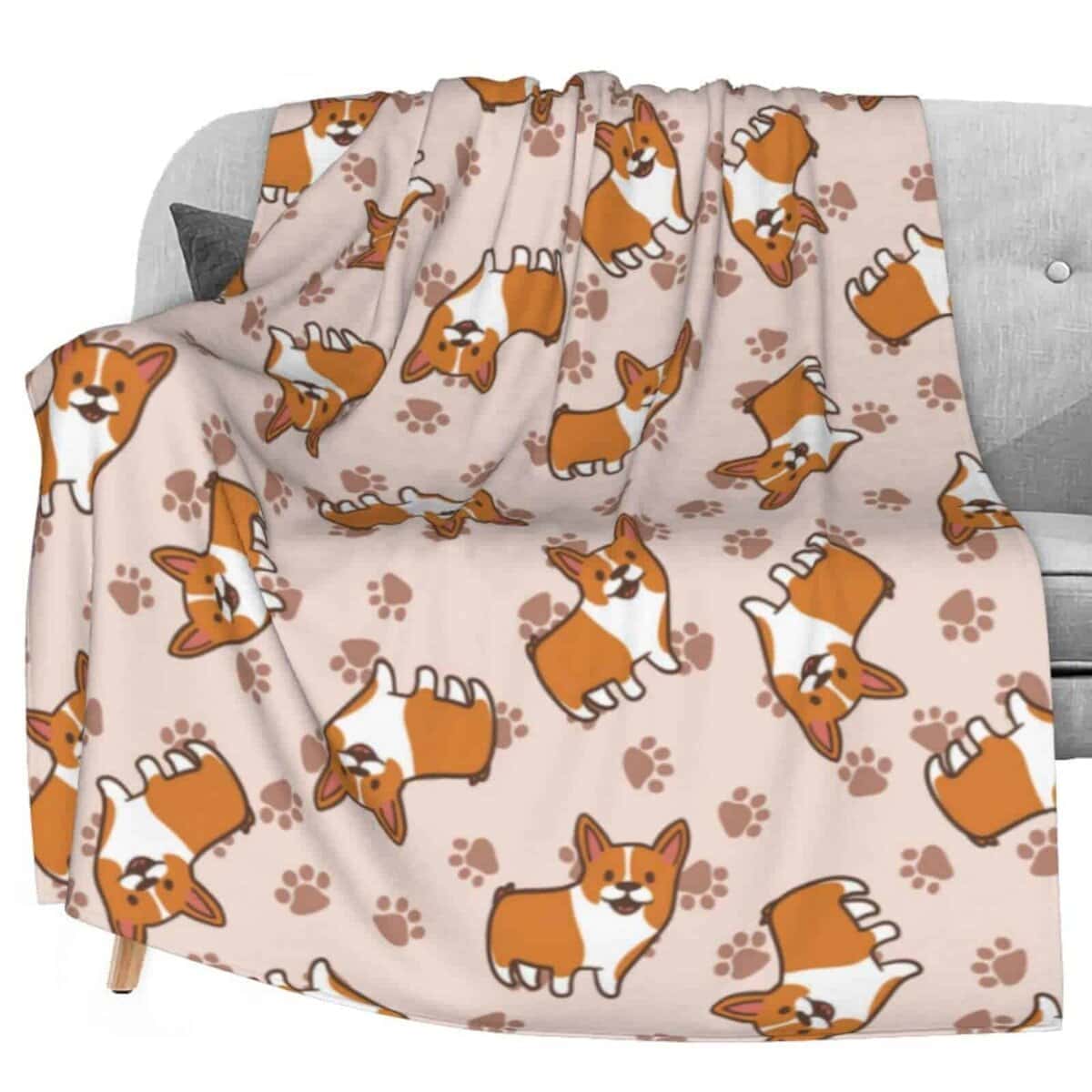 Manta de Felpa de Franela con Motivo de Perros Corgi