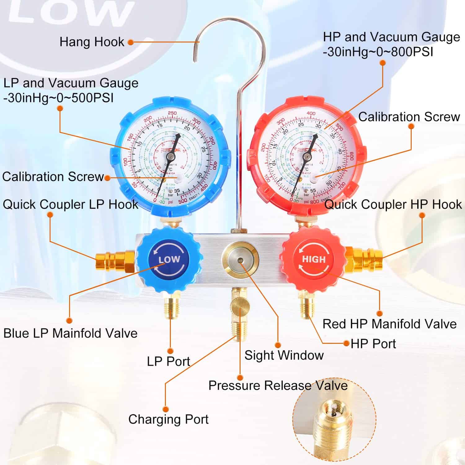 JIFETOR Juego de Manifold de 3 Vías AC, Herramienta de - Imagen 4