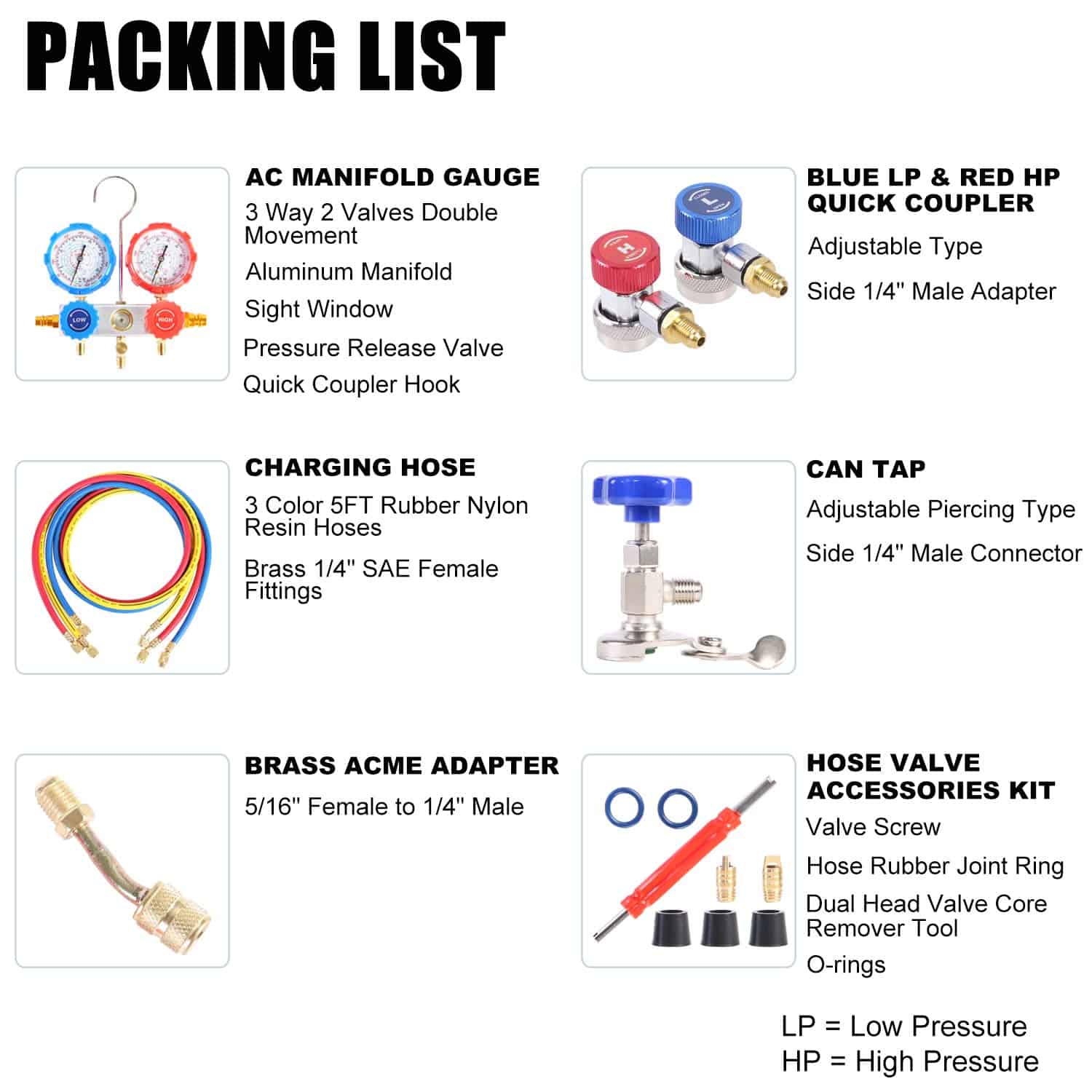 JIFETOR Juego de Manifold de 3 Vías AC, Herramienta de - Imagen 3