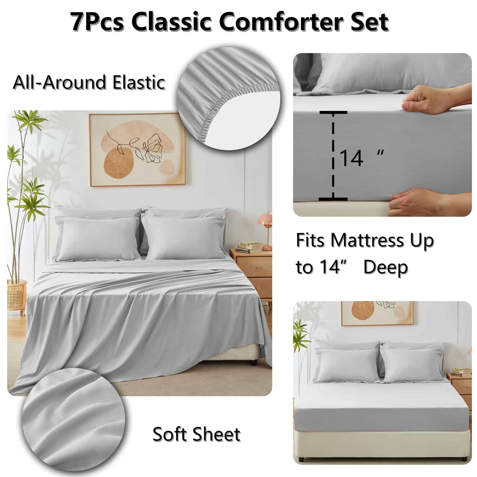 Juego de Edredón Completo CozyLux con Sábanas -Gris Claro - Imagen 6