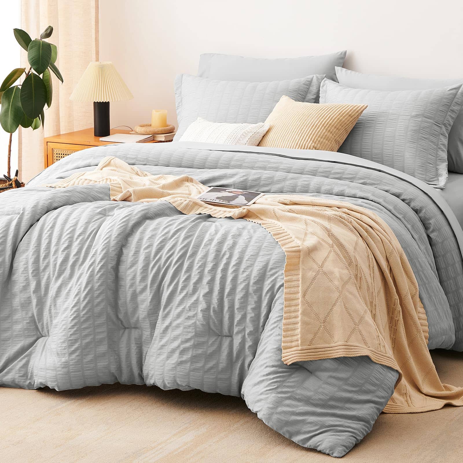 Set de Ropa de Cama CozyLux Queen en Gris Claro con Textura