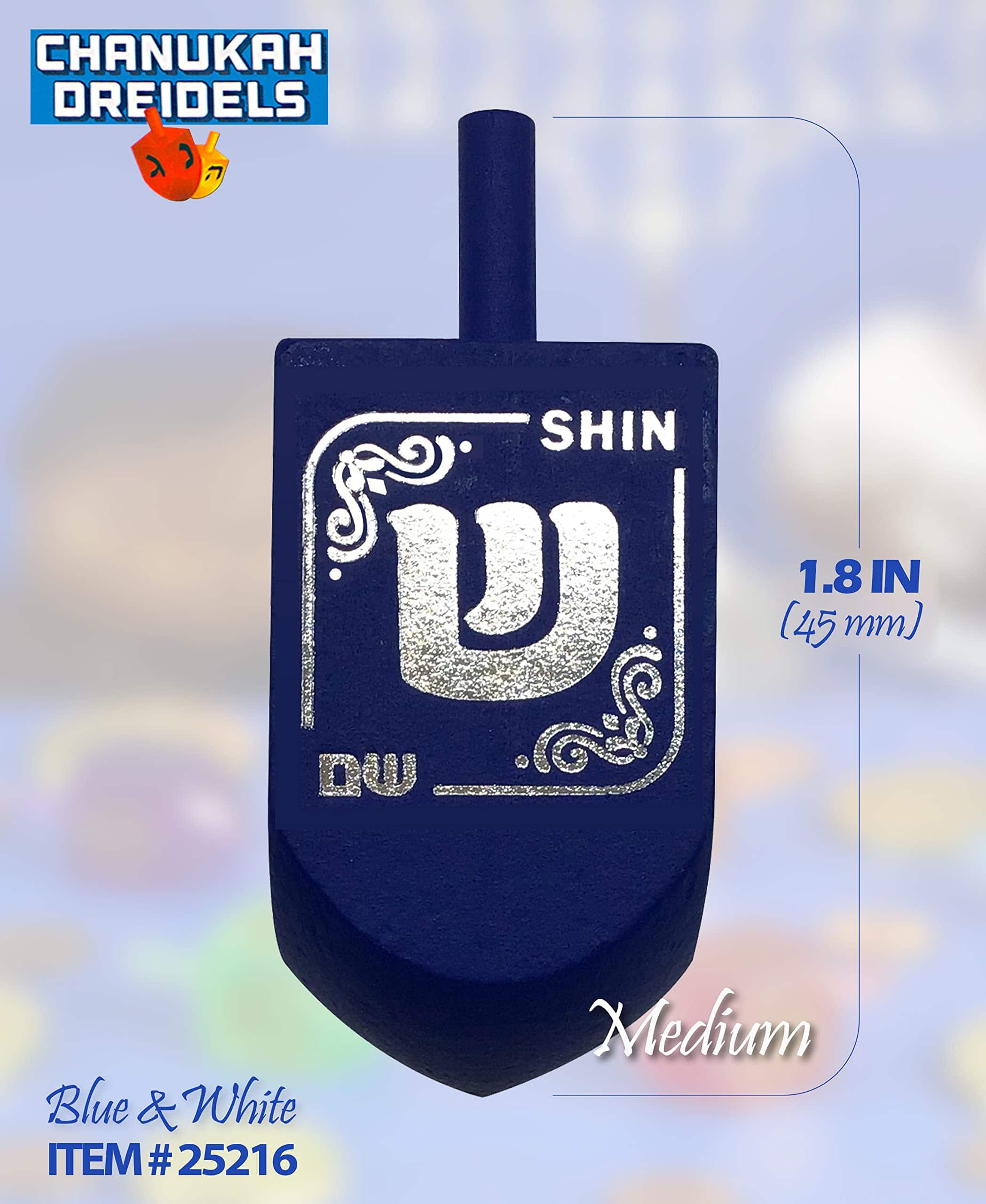 Dreidels de Hanukkah - Dreidel de Madera Azul y Blanco - - Imagen 3