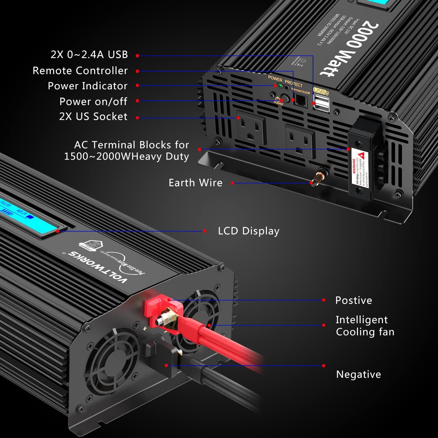 Inversor de corriente de onda sinusoidal pura de 2000 - Imagen 7