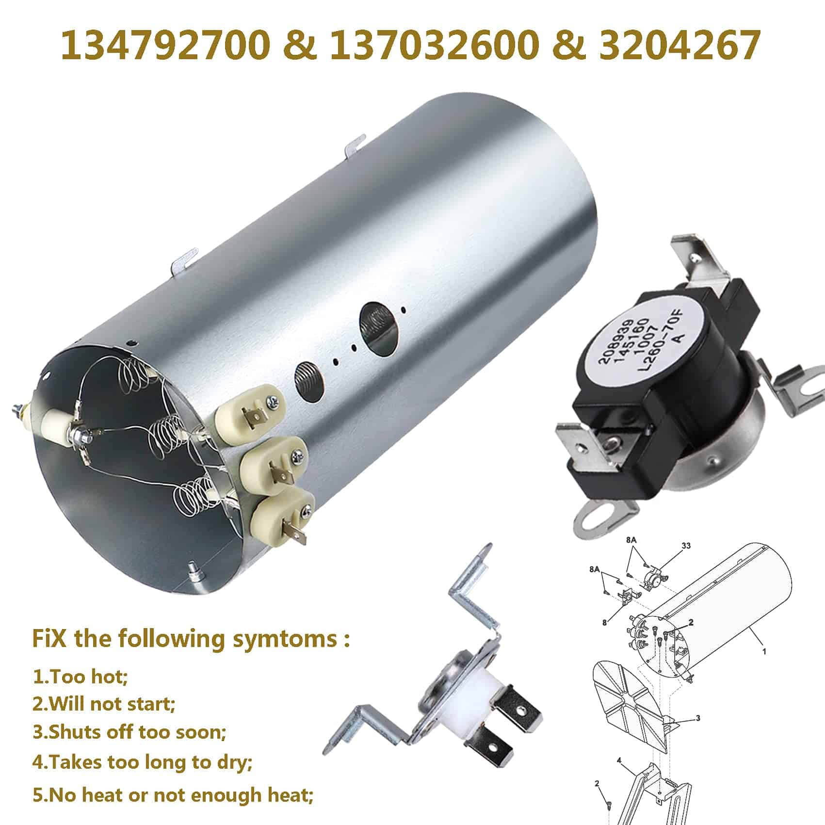 Monkemon 134792700 Elemento Calefactor para Secadora, - Imagen 8