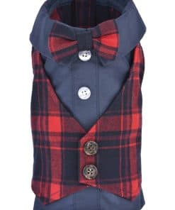 Esmoquin para perro a cuadros escoceses rojo/azul diseñado