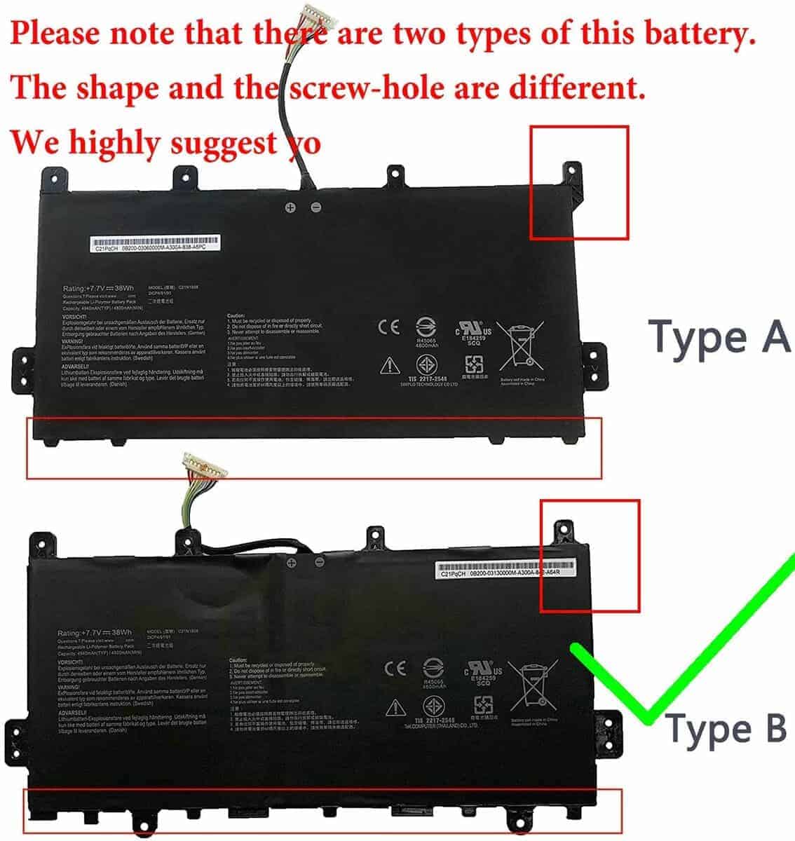 Batería CQCQ (Tipo-B C21N1808 C21PqCH 0B200-03060000 - Imagen 4