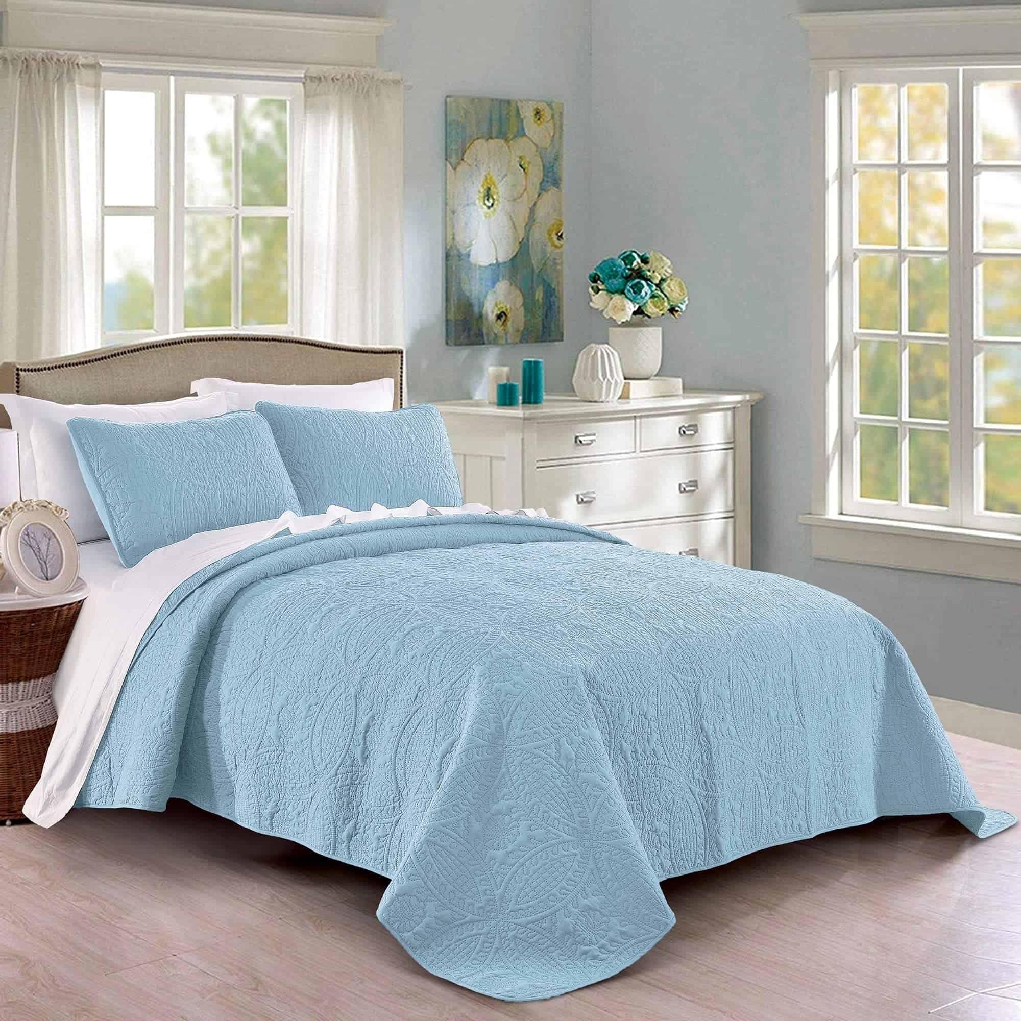 Juego de Colcha Pure Bedding Tamaño Completo/Queen Azul