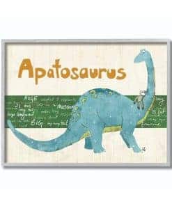 Arte de Pared enmarcado Apatosaurus Dinosaurio Gris de