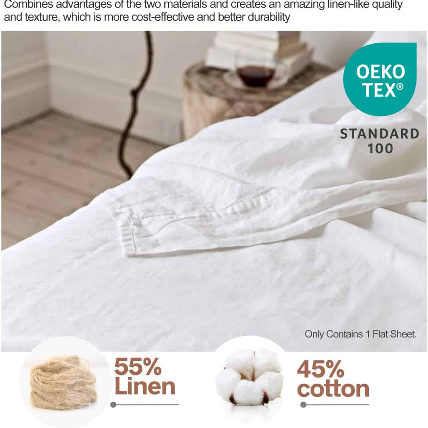 Sábana Plana de Lino Francés BISELINA 55% -Blanco - Imagen 3