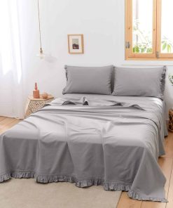 Sábana Plana de Lino con Pliegues en Francés Solida Color