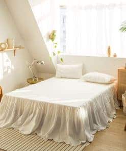 BISELINA Falda de Cama de Lino Francés -Blanco