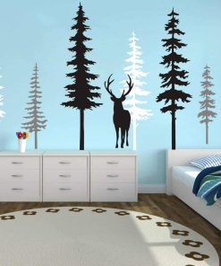 Gran árbol de pino con ciervos Pegatinas de pared Árboles