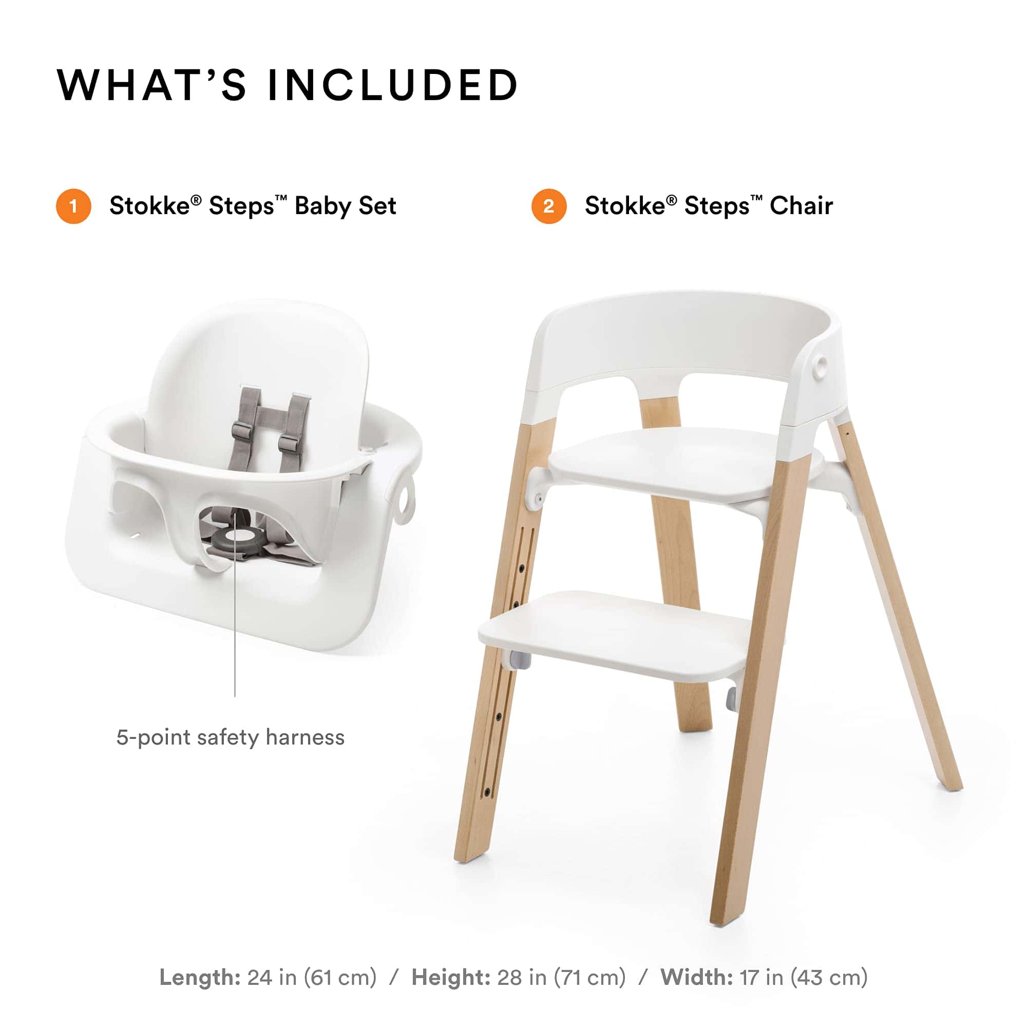 Silla alta Stokke Steps - Patas naturales y asiento blanco - Imagen 4