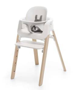 Silla alta Stokke Steps - Patas naturales y asiento blanco