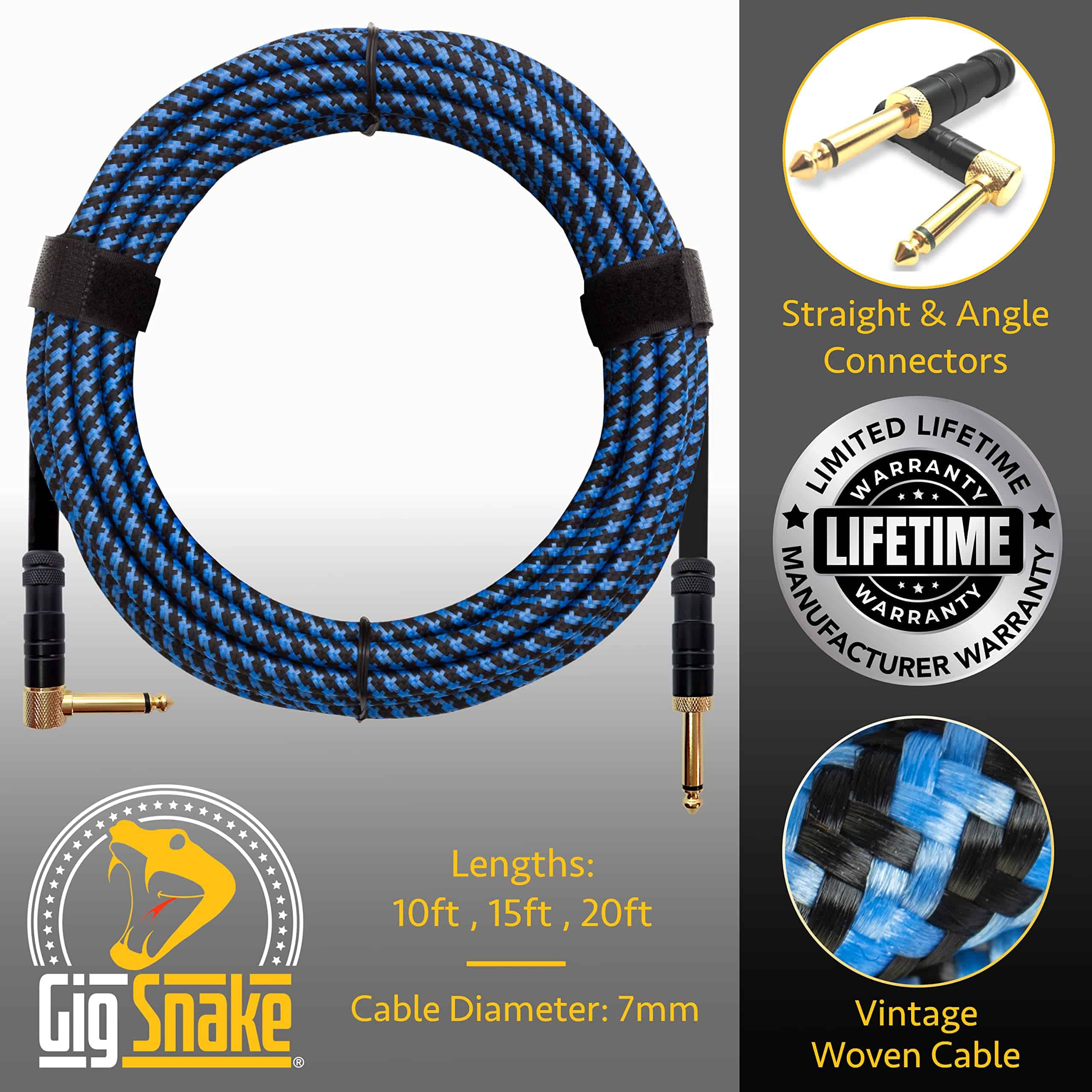 Cable de Guitarra 20 pies - Cable de Instrumento Azul de - Imagen 8