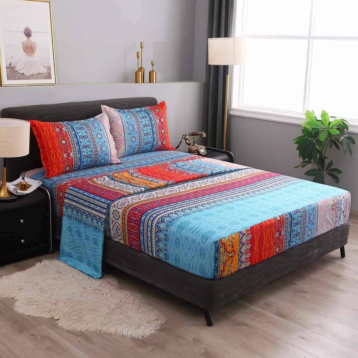 Juego de sábanas bohemias Pangzi, sábanas retro con 16