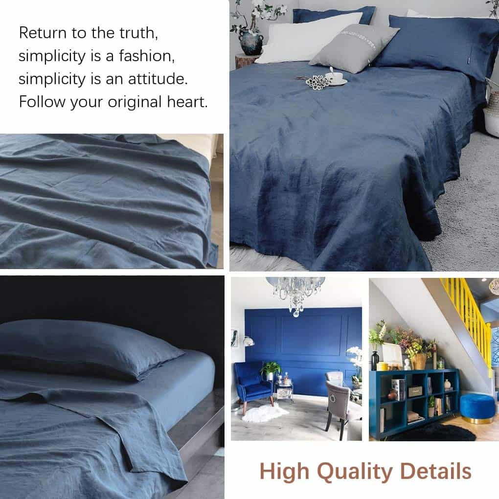 Sábana plana de lino francés BISELINA 55% -Azul Marino - Imagen 6