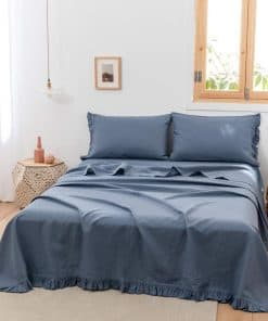 Sábana plana de lino BISELINA con volantes plisados 55%