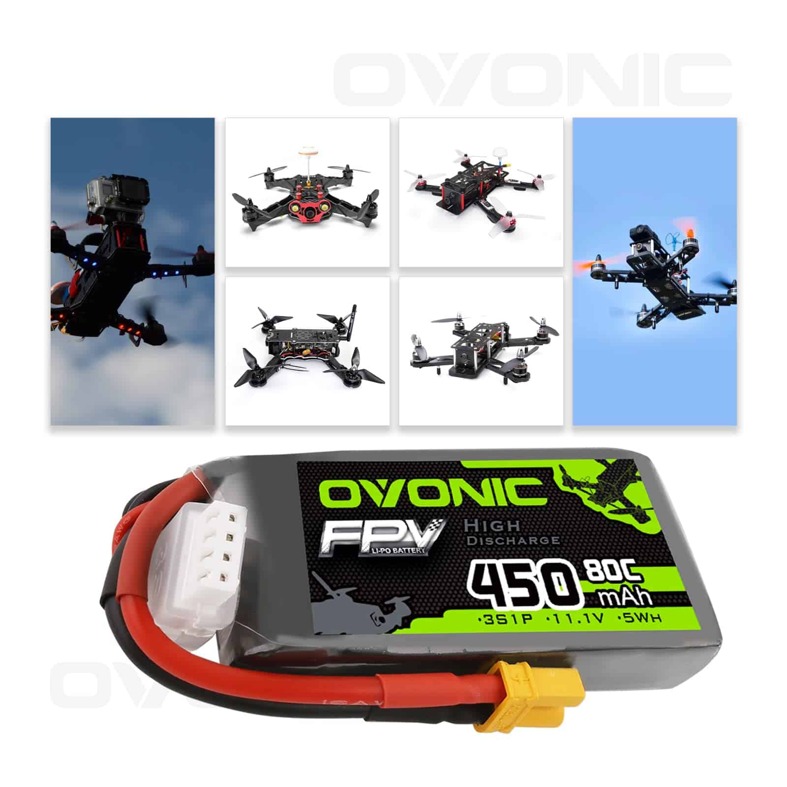 Batería Lipo OVONIC 3S 80C 450mAh 11.1V con Conector XT30 - Imagen 4