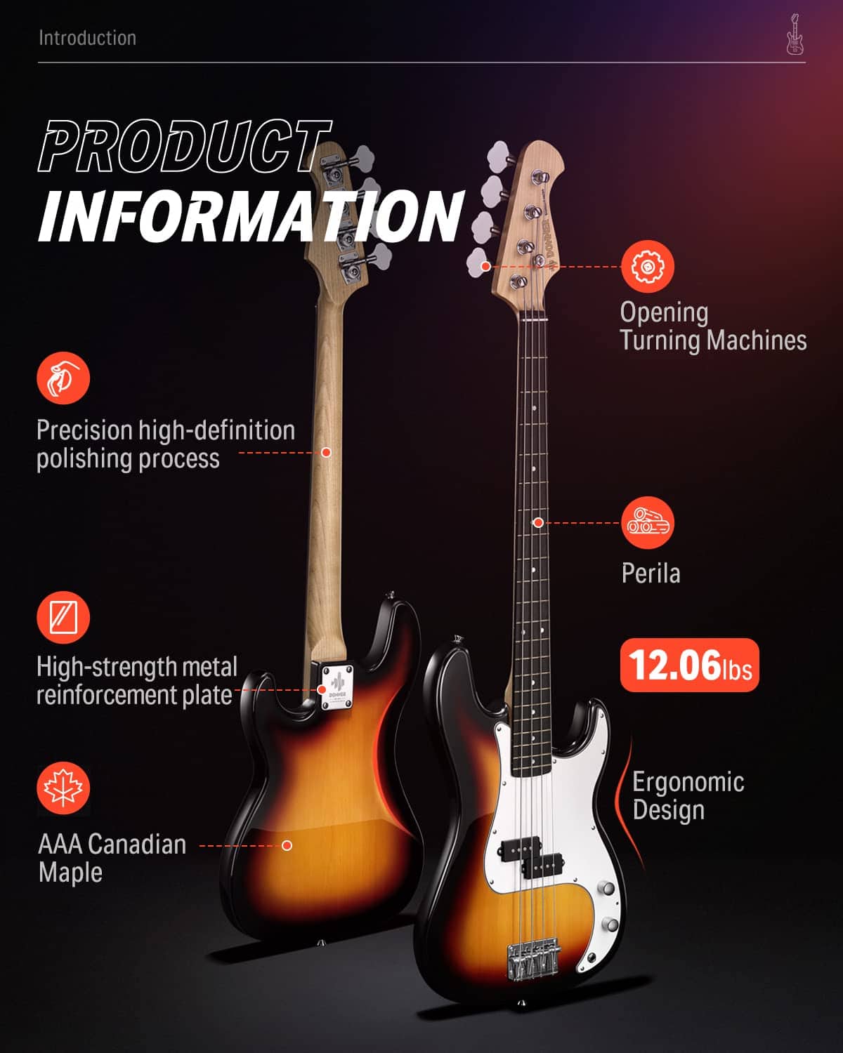 Bajo eléctrico Donner de 4 cuerdas tamaño estándar PB-Style - Imagen 5