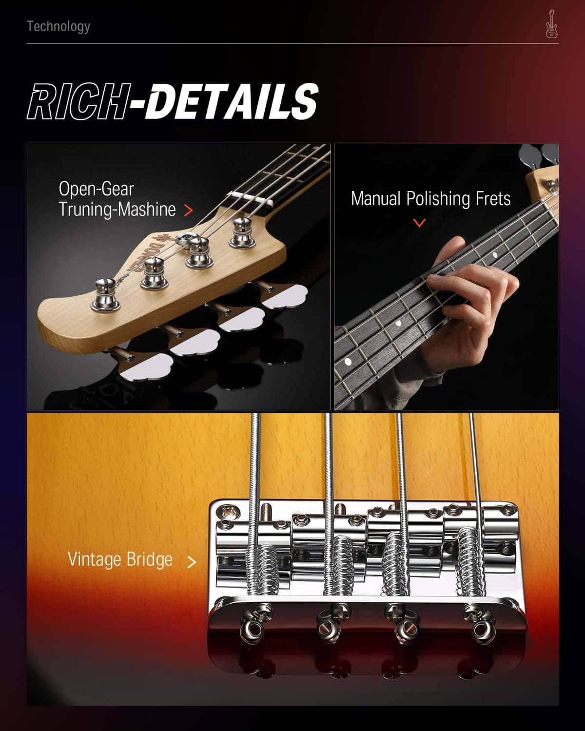 Bajo eléctrico Donner de 4 cuerdas tamaño estándar PB-Style - Imagen 6