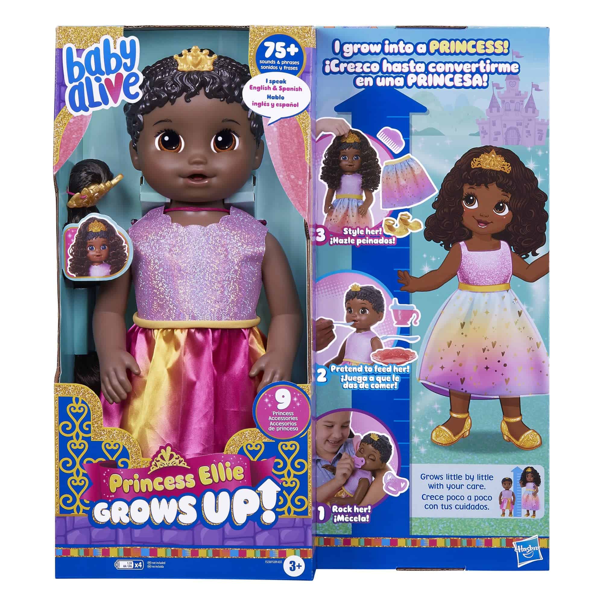 Muñeca Baby Alive Princess Ellie Grows Up! con Pelo Negro