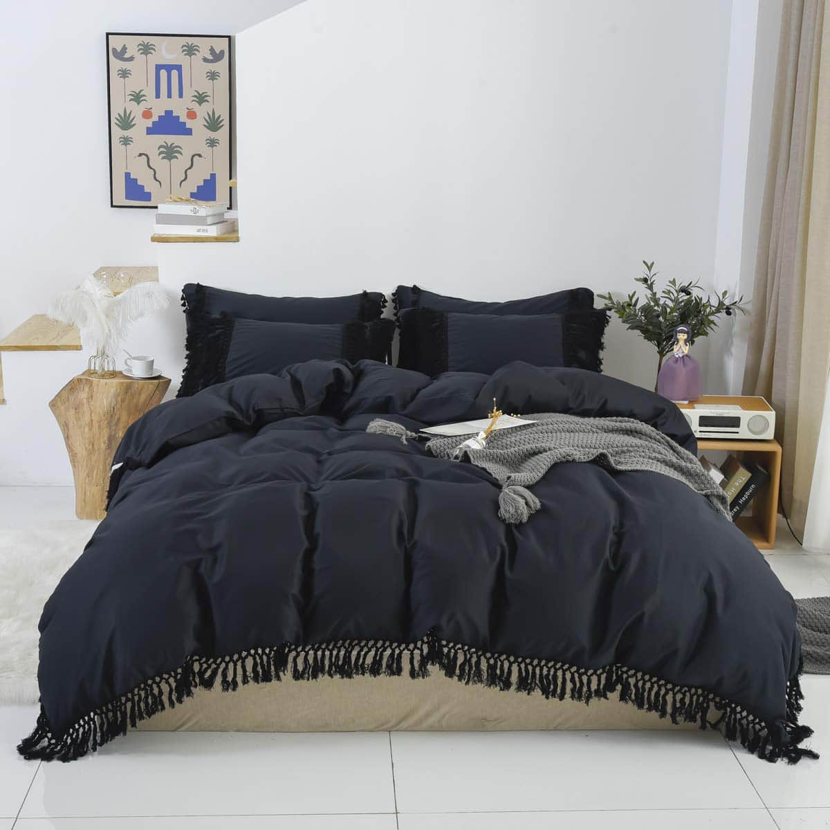Ropa de Cama Negra King - Juego de 3 Piezas - Estilo