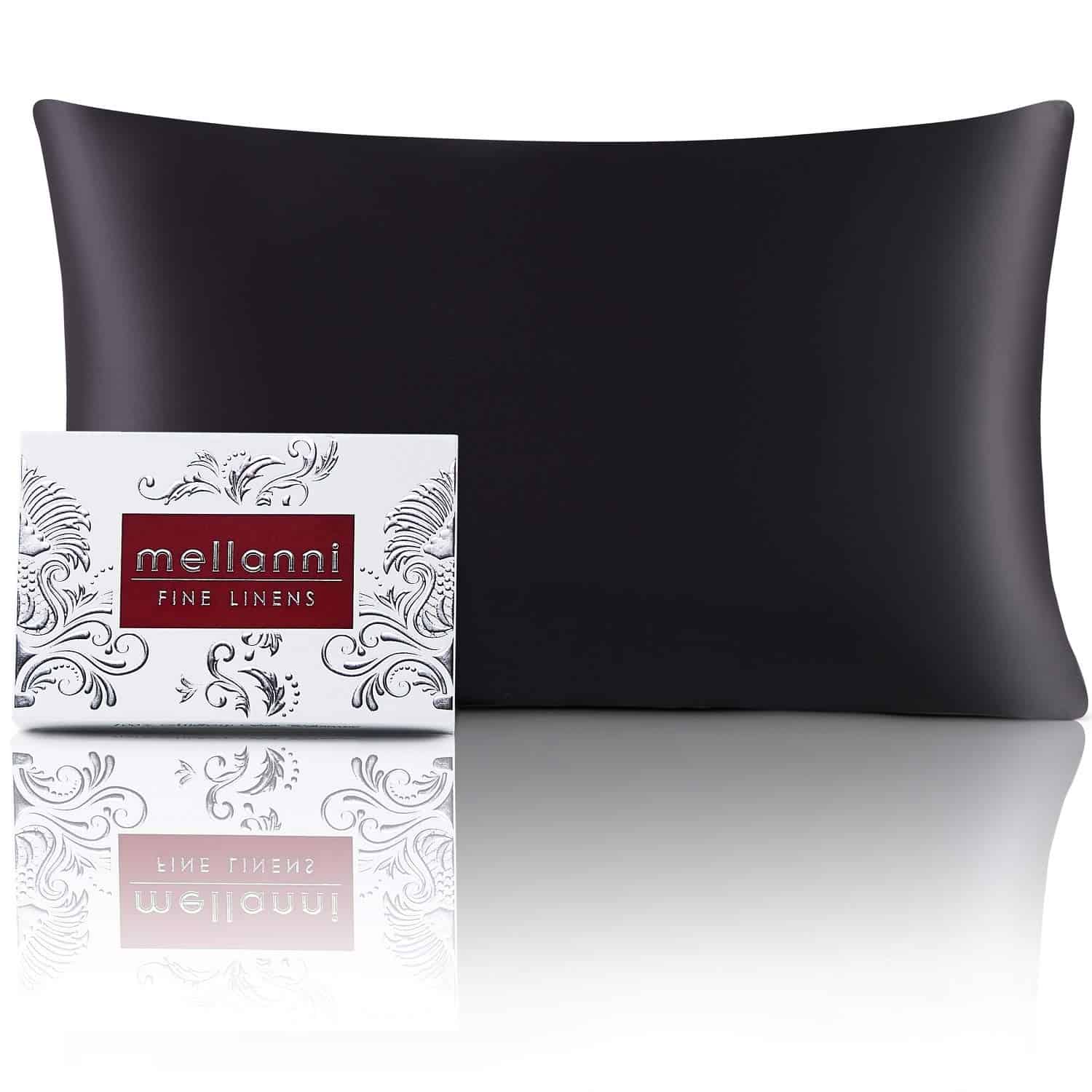 Funda de Almohada de Seda Pura Mellanni -Negro