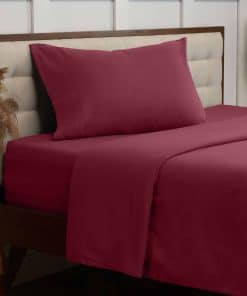 Juego de Sábanas de Franela de Algodón -Borgoña