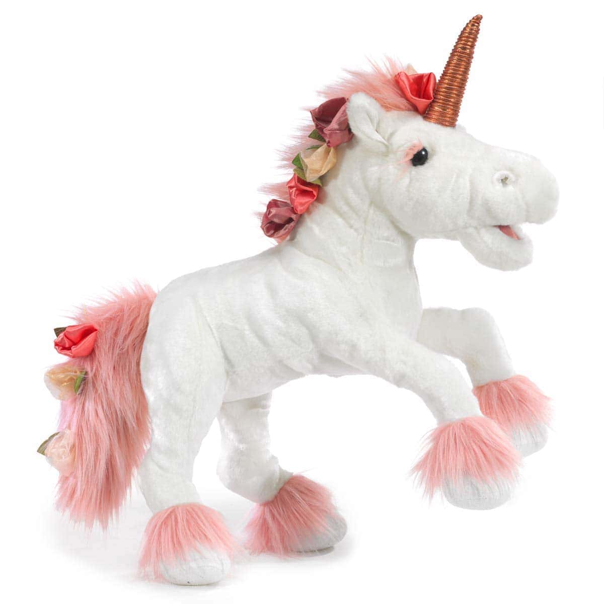 Títere de Unicornio Folkmanis, Blanco, Rosa