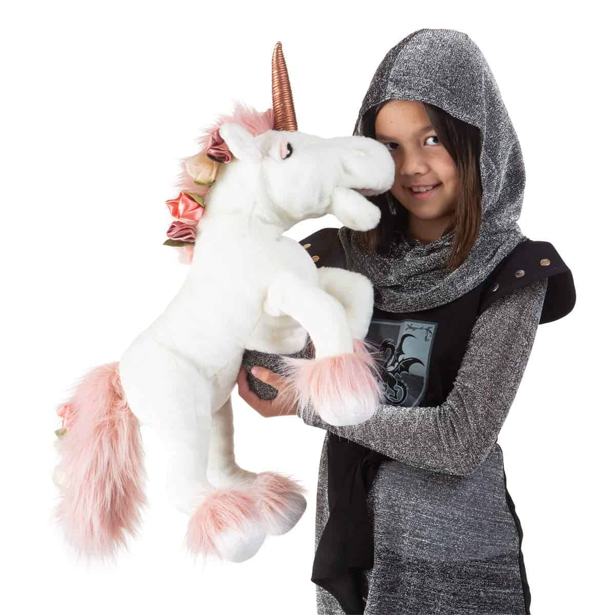 Títere de Unicornio Folkmanis, Blanco, Rosa - Imagen 3