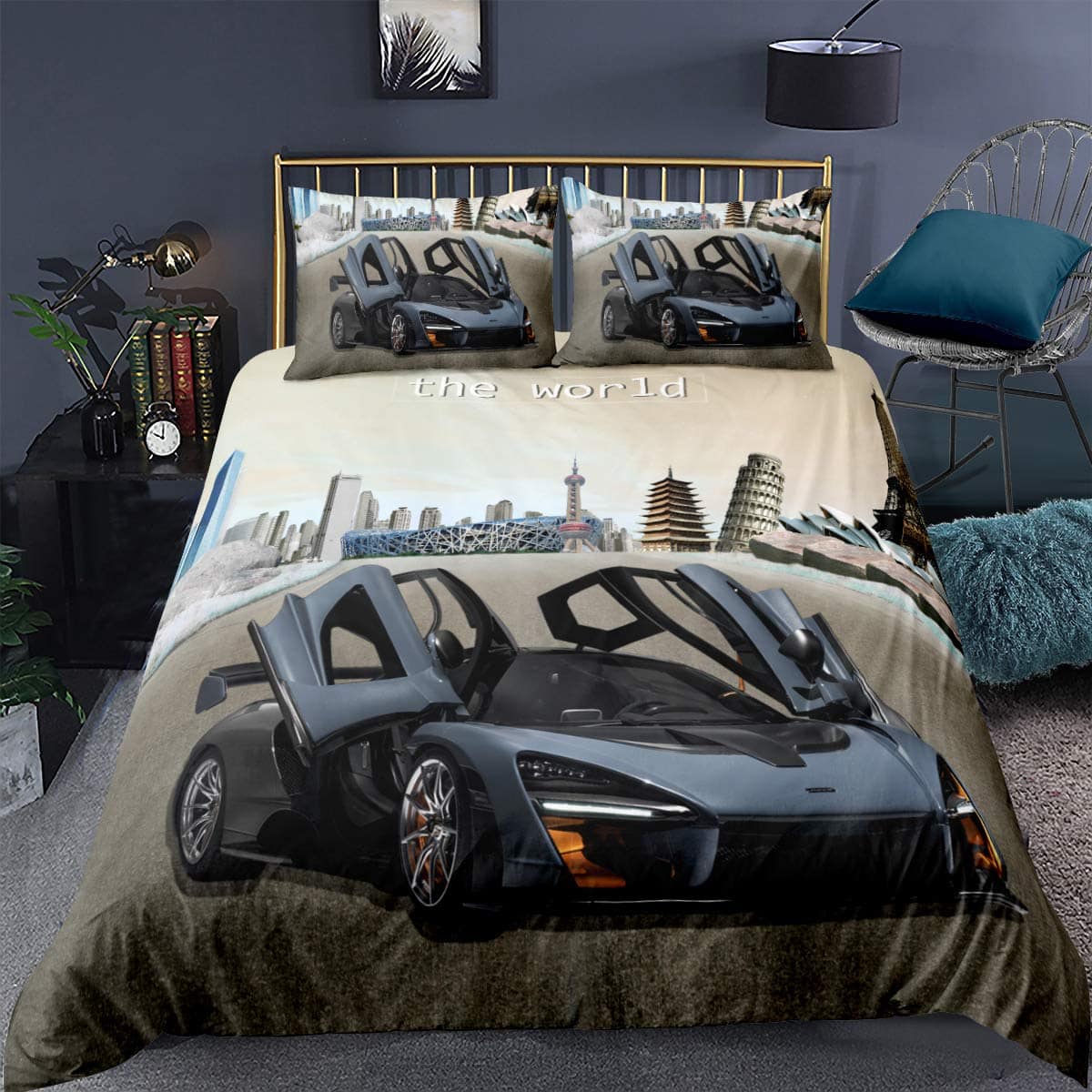 Juego de funda nórdica Feelyou Race Car tamaño Queen 3D - Imagen 9