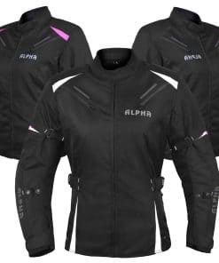 CHAQUETA DE MOTOCICLETA PARA MUJER ALPHA -Negro/Blanco