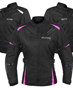 CHAQUETA DE MOTOCICLETA PARA MUJER ALPHA -Negro/Rosado