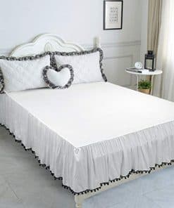 Faldón de cama King Size Negro con volantes de borlas