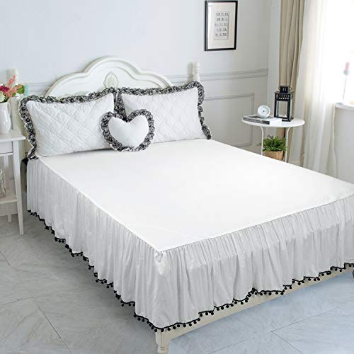 Faldón de cama King Size Negro con volantes de borlas