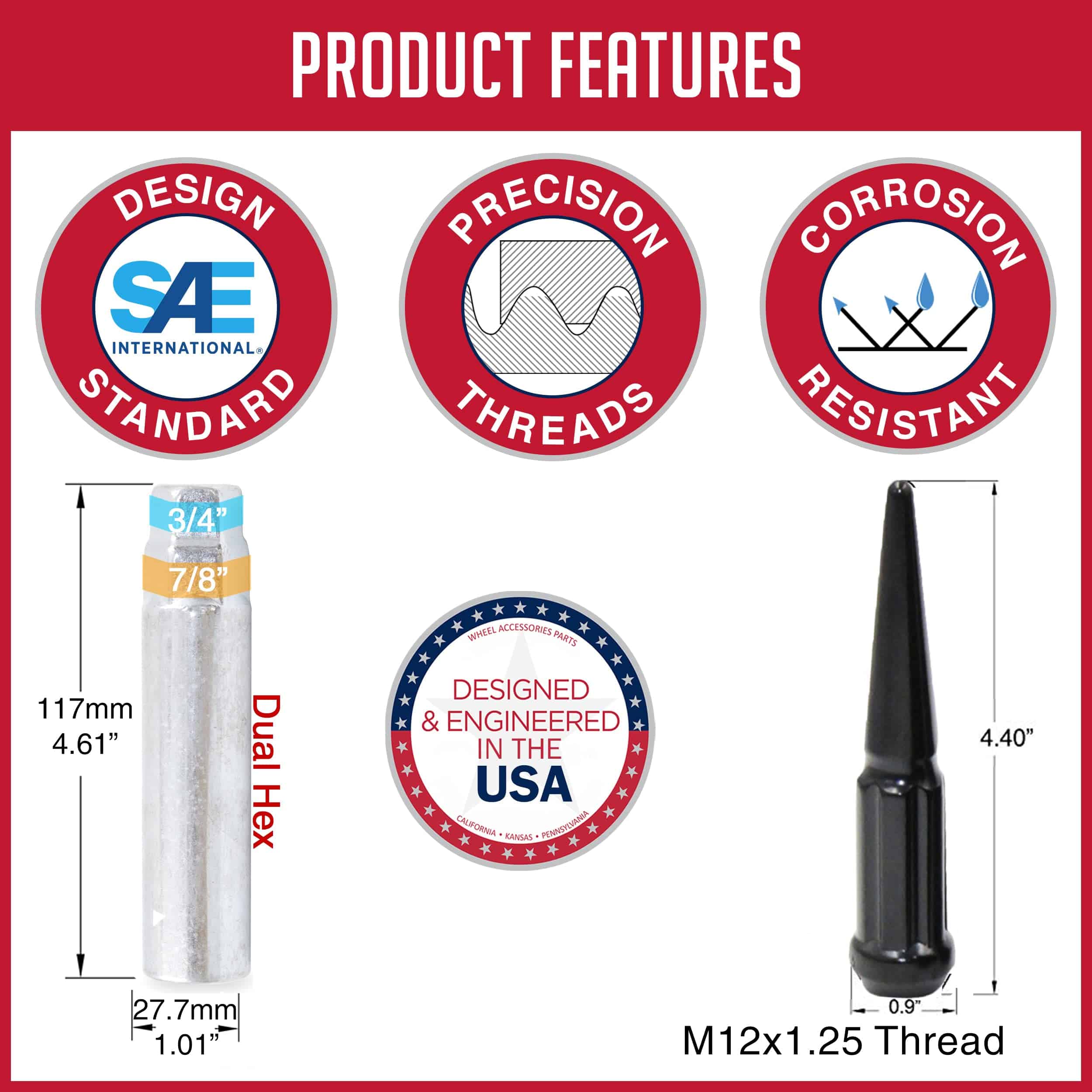 24 Pcs 12mm 1.25 12x1.25 Tuerca de Seguridad Spike Spline - Imagen 6