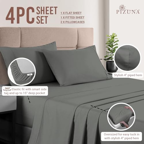 Juego de sábanas de algodón Pizuna Pure King -Gris oscuro - Imagen 10