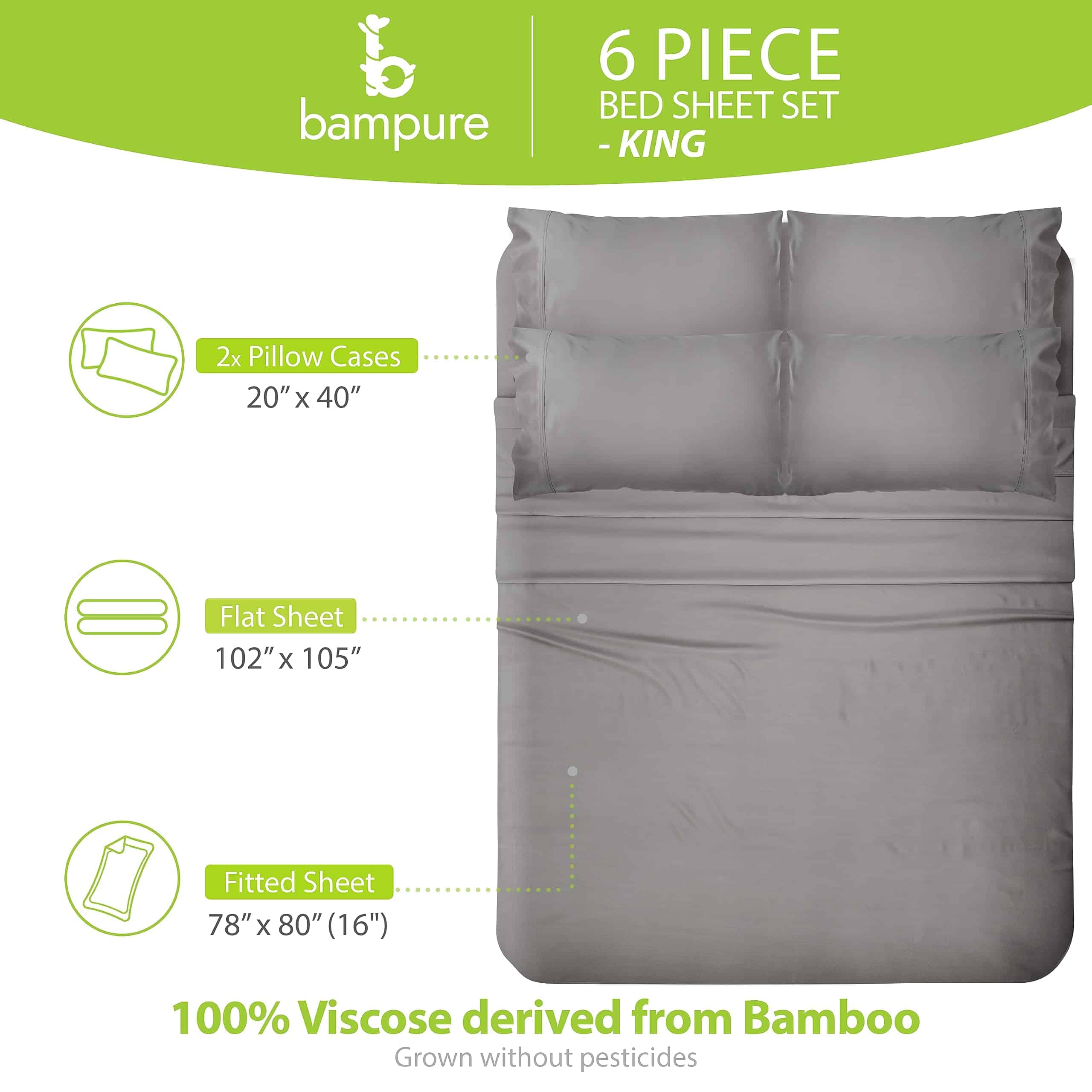 Juego de sábanas de lujo BAMPURE Serie 6 piezas King - 100% - Imagen 5