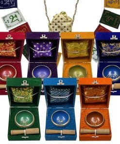 Set de Cuencos Tibetanos Chakra con Cojín Maza Cuentas de