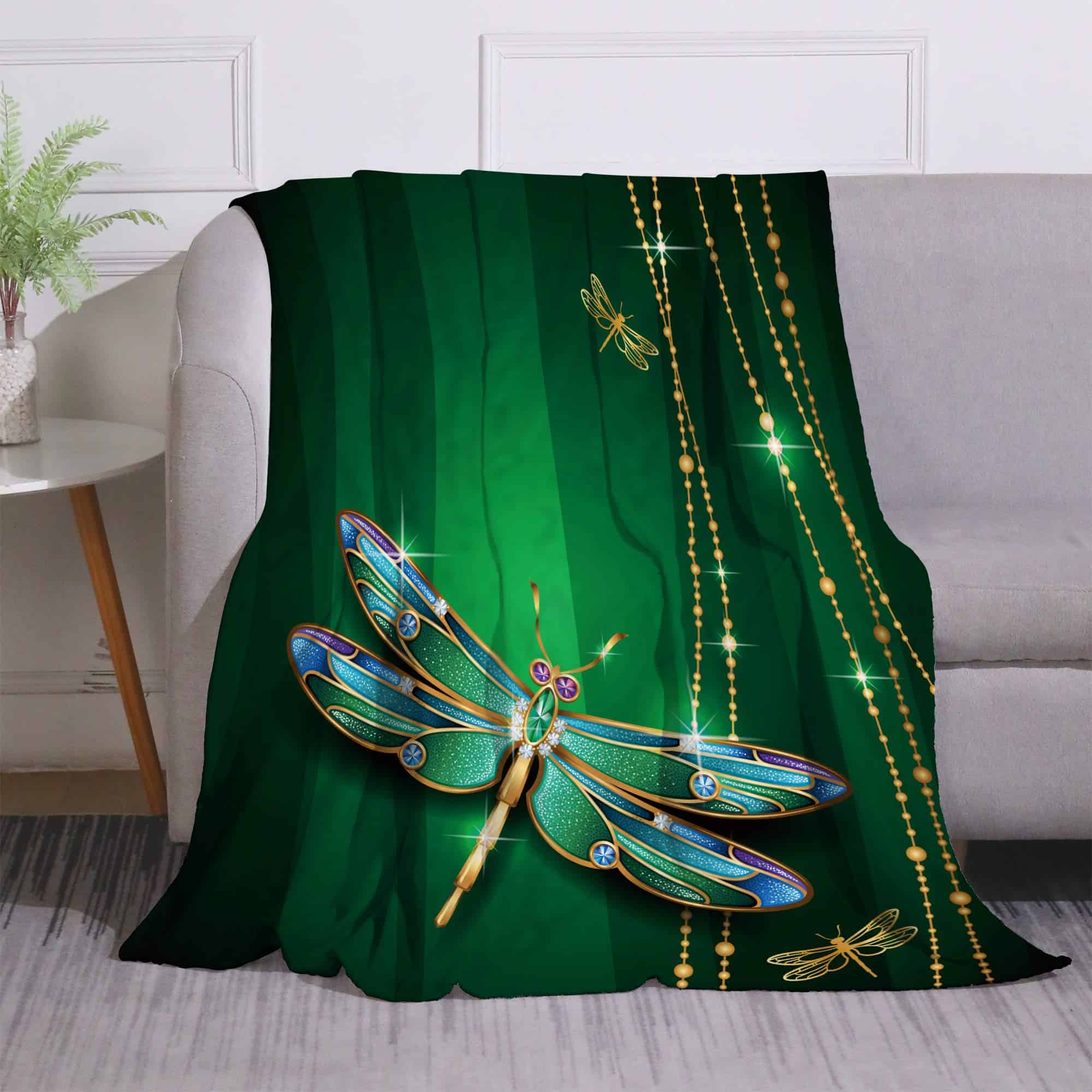 Manta de Lana Miblor con Hermosa Joya de Libélula en Fondo