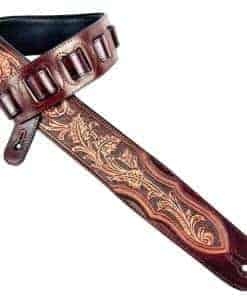 Correa de guitarra acolchada de cuero esculpido marrón