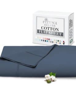 Sábana Plana King de Algodón Puro Pizuna Azul Oscuro (1